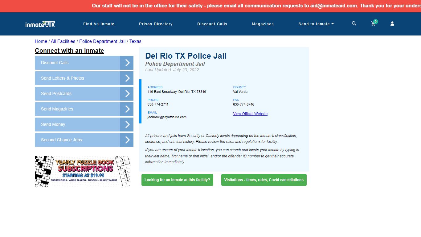 Del Rio TX Police Jail & Inmate Search - Del Rio, TX